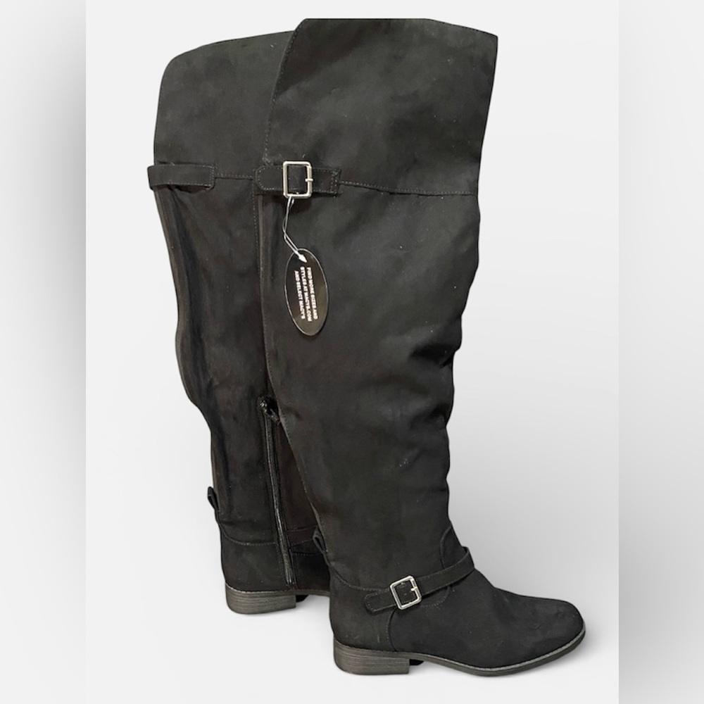 NWT Sun+Stone Anyaa Faux Leather Buckled Over-The-Knee Boots